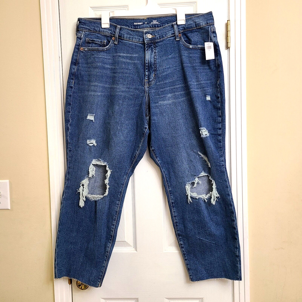 NWT Old Navy Curvy High Waist Destroyed Cut Off Straight Blue Jeans Size 20
